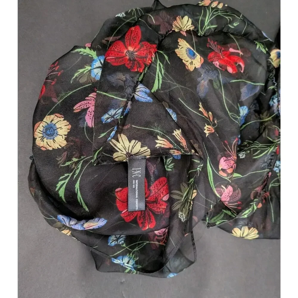 INC Scarf Floral Sheer Hair Black Botanical Boho Festival Rodeo Wrap 60
